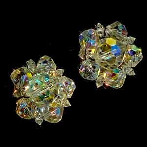 AB Crystal Earrings Vintage Clip